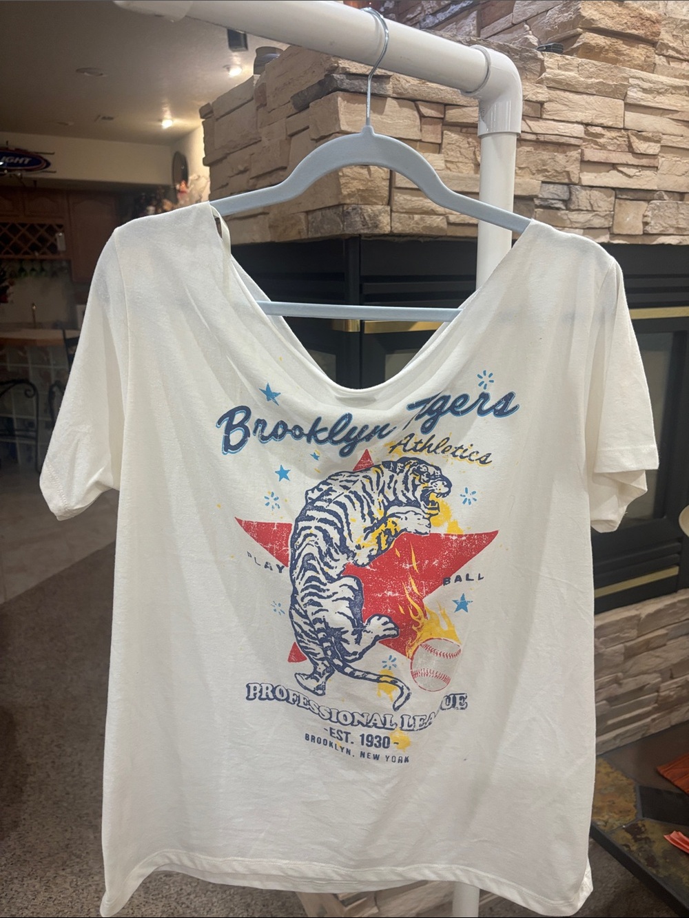 NEW Brooklyn Tigers White Graphic V-Neck Tee